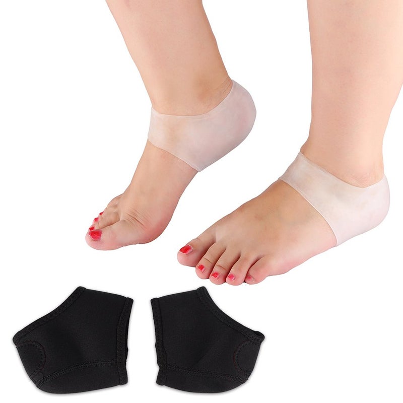 woobles 2 Pair/Set Silicone Gel and Neoprene Heel Sleeves,Relieve Foot Cracked Pain Skin Care Protector Socks - Image 1